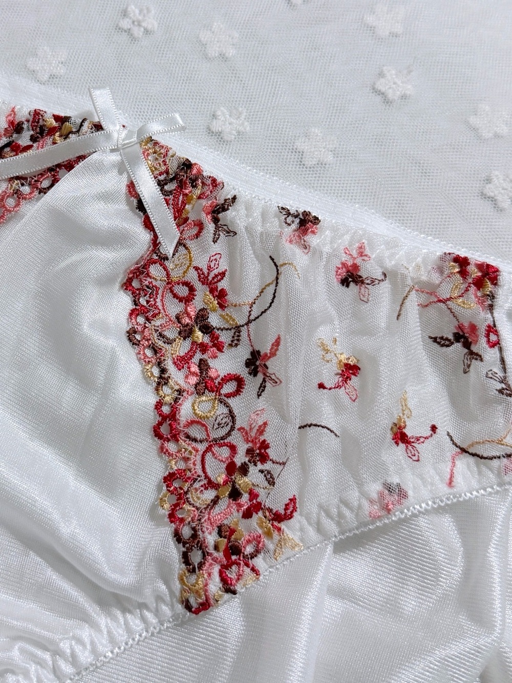 Plus US-XXL/JP-5L Japanese Classic Embroidery Shiny Smooth Tricot Nylon Panties - Picture 3 of 10